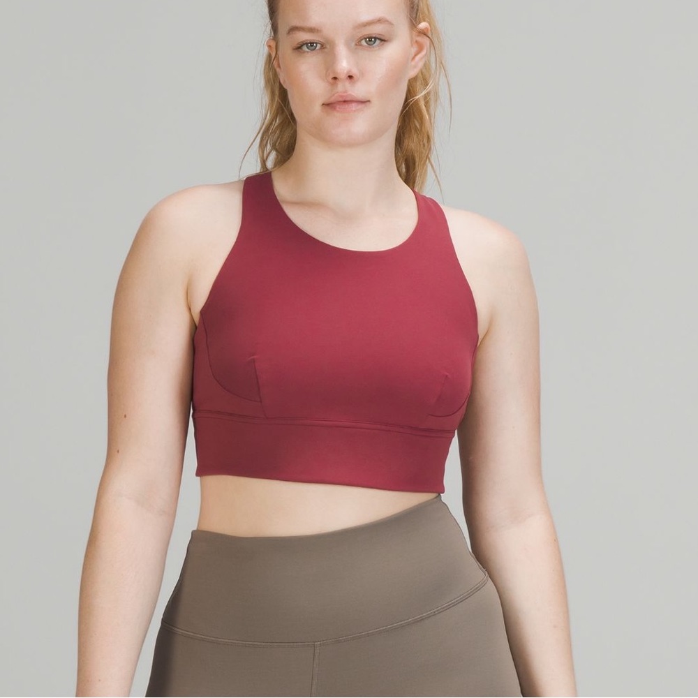 Lulu high neck sports bra, not exact as the picture but similar.